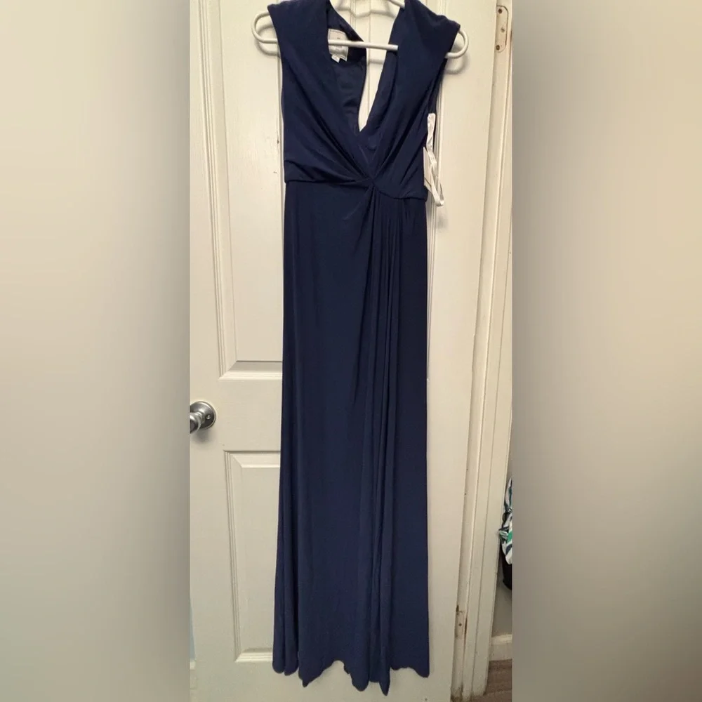 David's Bridal Blue Asymmetrical Ruched Gown - Picture 1 of 8